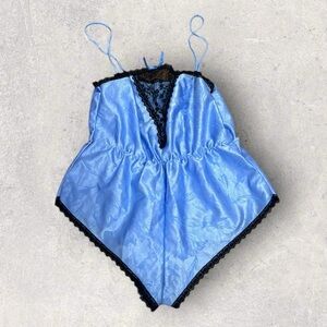 Vintage blue satin teddy romper
